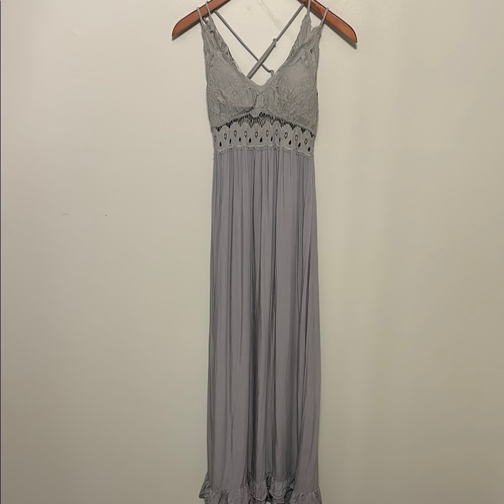 Pink Lily Gray Lace Maxi Dress